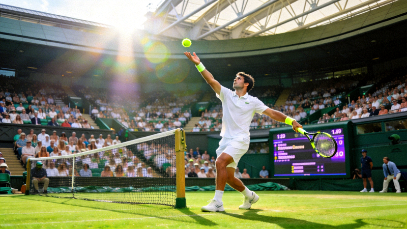 温布尔登网球锦标赛直播画面，选手正在发球